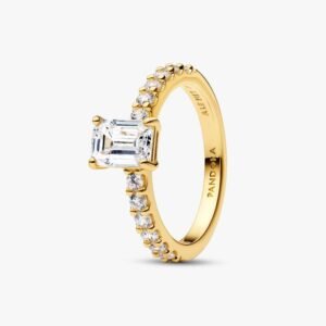 Anillo Halo Rectangular Brillante