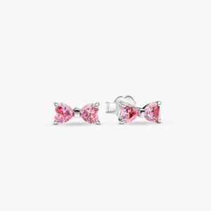 Pendientes de botón Lazo Rosa Brillante