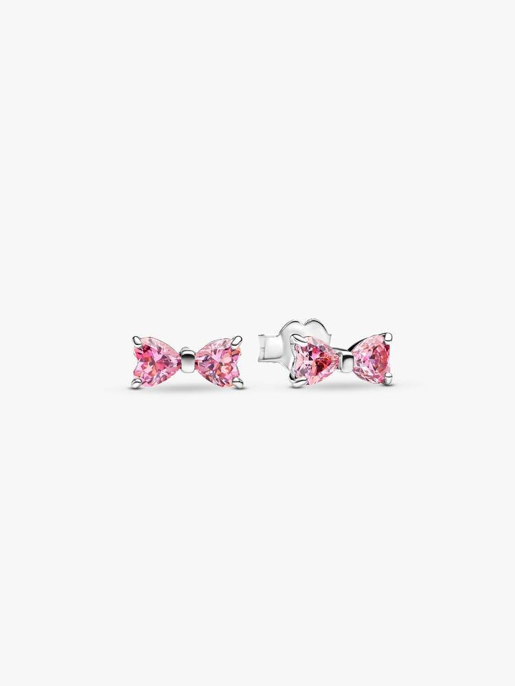 Pendientes de botón Lazo Rosa Brillante